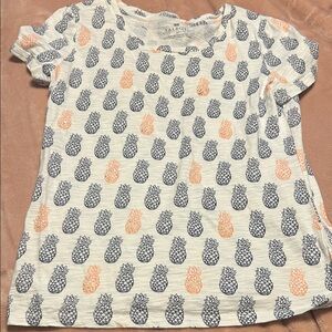 Talbots Pineapple Print Tee - Cream and Blue
